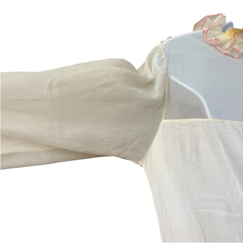 Vintage Union Jeri Morton Sleep Jumpsuit‎ White Pink Lace Sheer Size Medium
